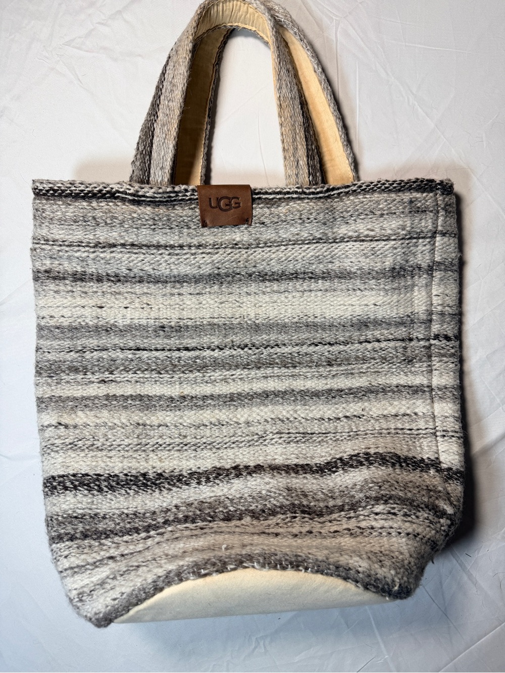 UGG Australia Wool Blend / Woven Striped Tote Bag with leather accent patches